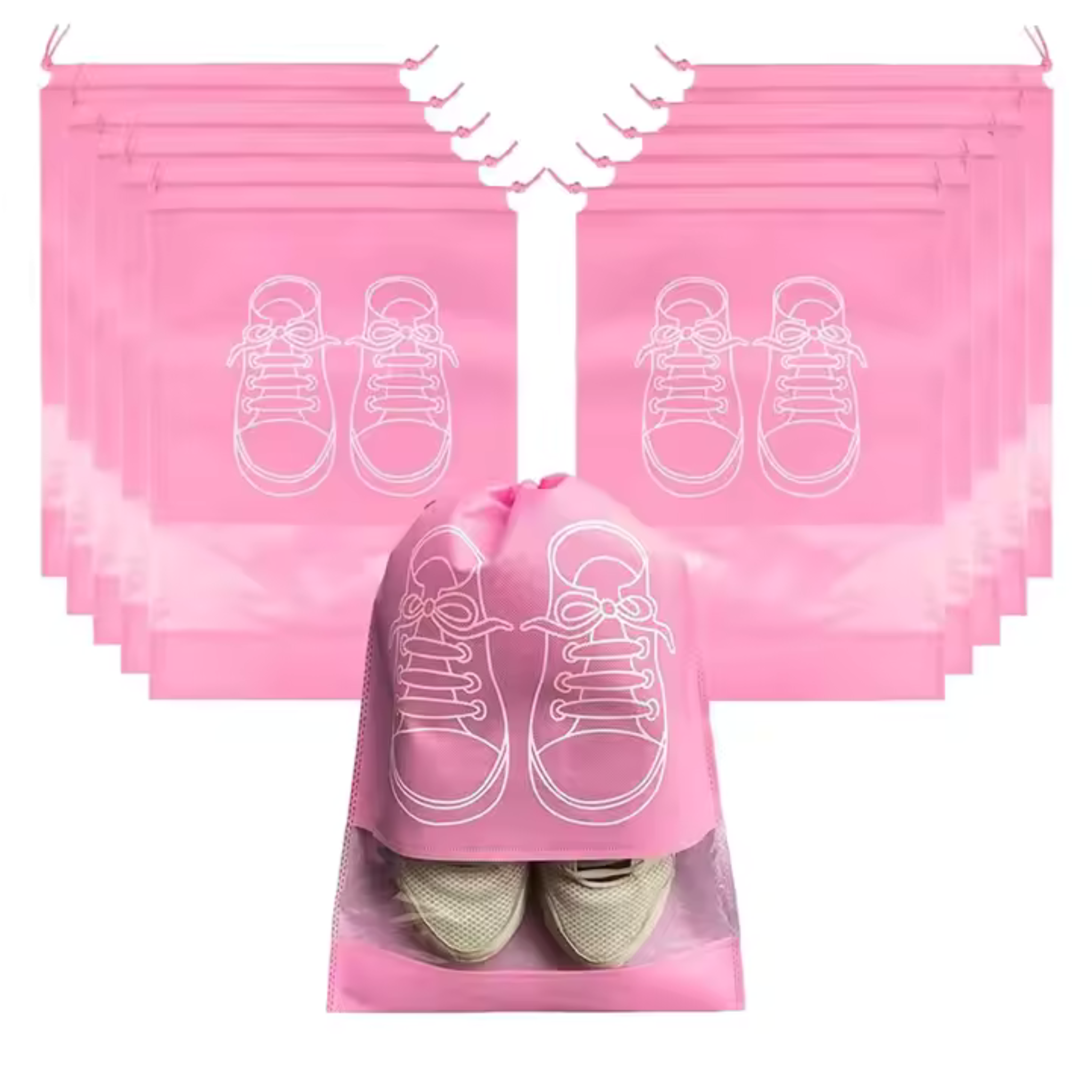 Travel Shoe Bags, Large Shoes Pouch Packing Organizers with Rope for Men and Women Pack of 5 - (Pink Color)