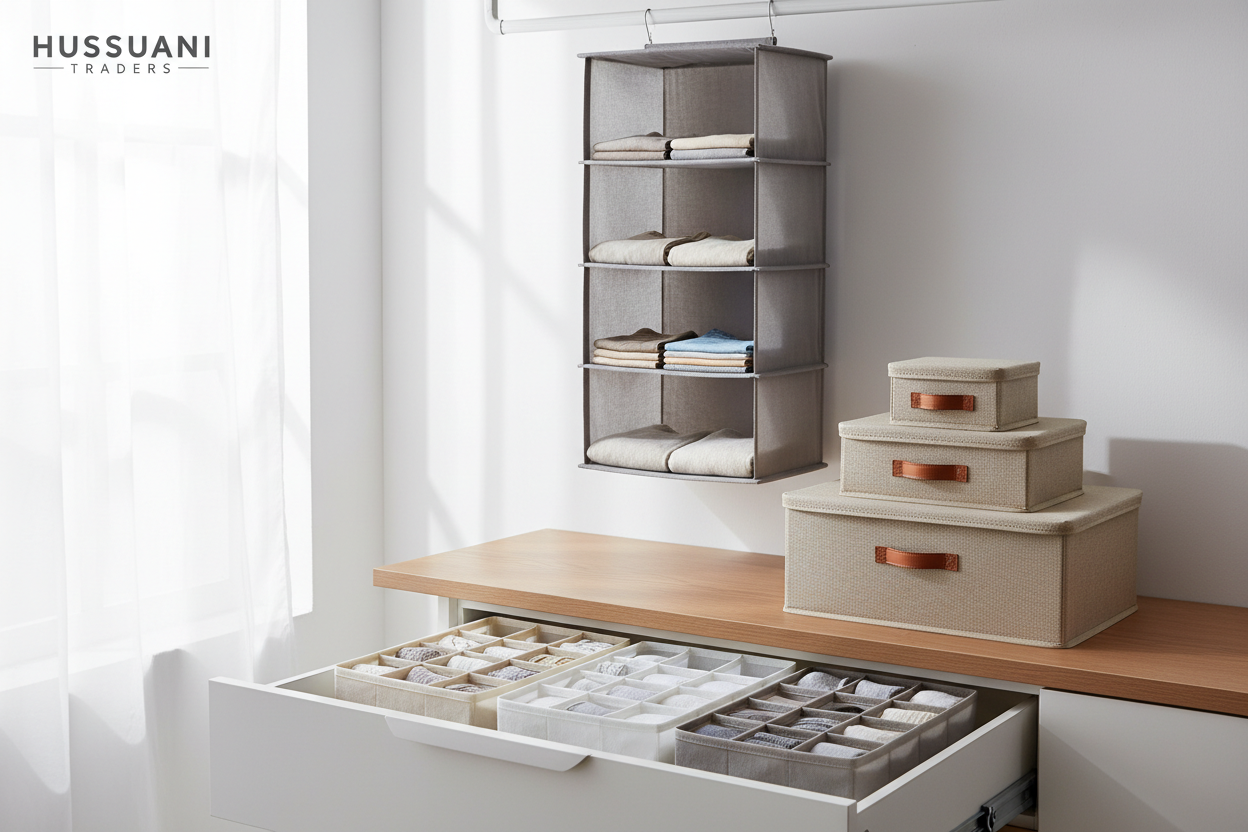 Shop stylish fabric and wardrobe organizers from HUSSAINI TRADERS. Modern designs, premium materials, and elegant storage solutions delivered across Pakistan.
